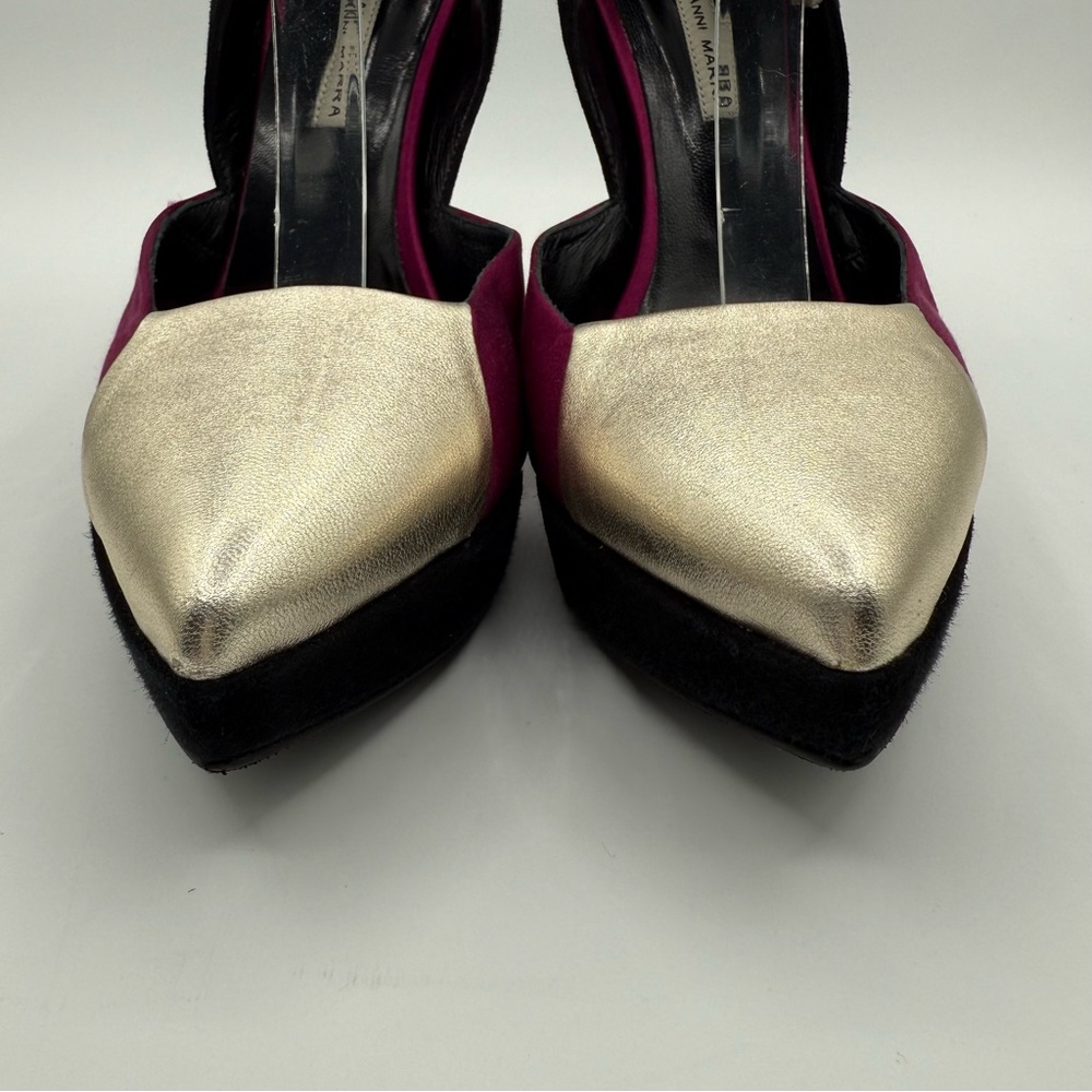 Gianni Marra Bold Color-block With Ankle Strap Stiletto Pointy Toe Platform - Picture 16 of 17